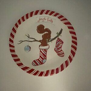 Pottery Barn Jingle Bells Stocking w/ Squirrel Christmas Plate